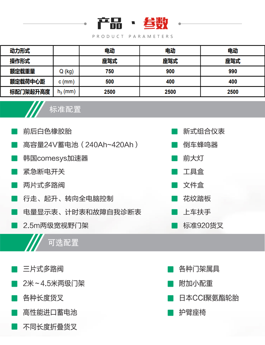 A系列0.75~0.99吨迷你型電(diàn)动平衡重式叉車(chē)参数图片