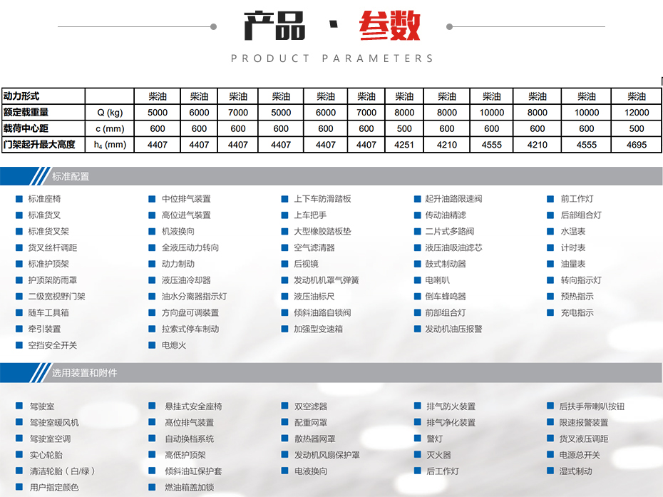 A系列8.0~10.0吨内燃叉車(chē)参数图片