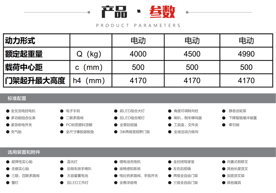 A系列4~5吨锂電(diàn)池叉車(chē)参数图片